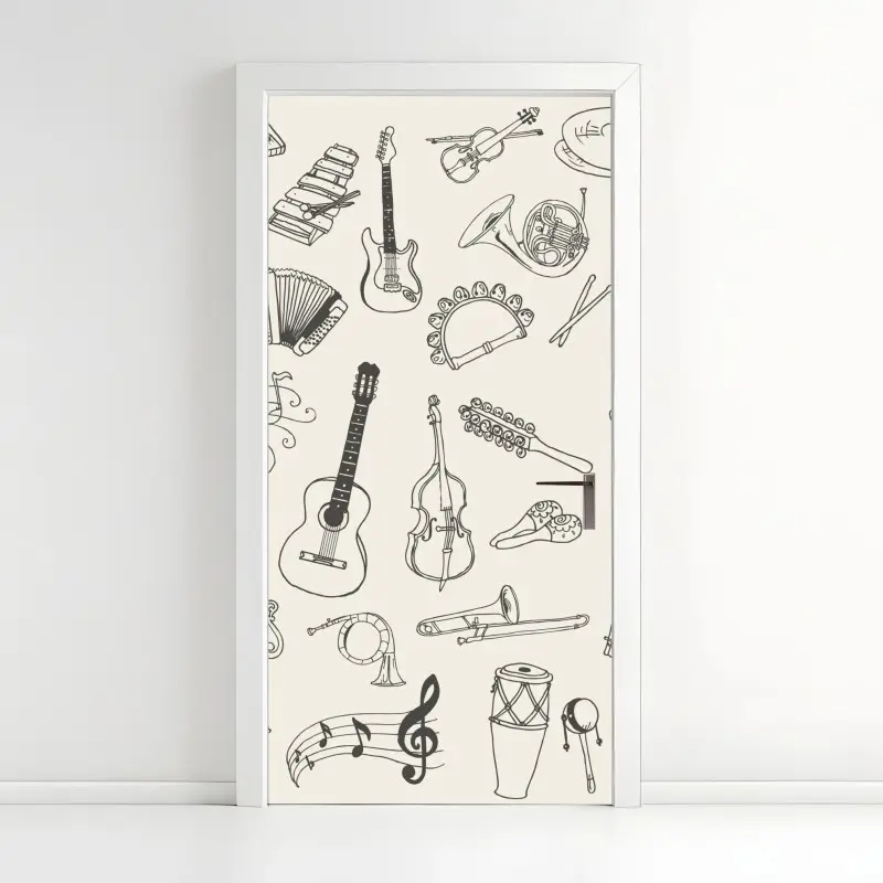 Türaufkleber handgezeichnete musikinstrumente collage