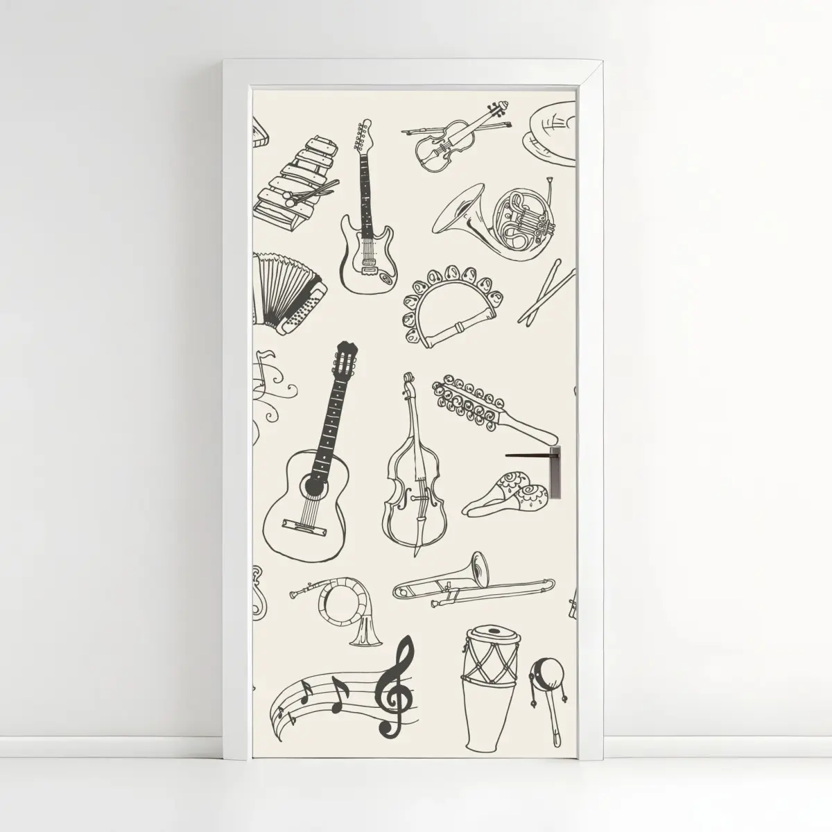 Türaufkleber handgezeichnete musikinstrumente collage – Pixers®