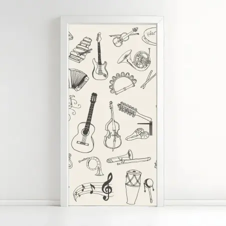 Türaufkleber handgezeichnete musikinstrumente collage – Pixers®