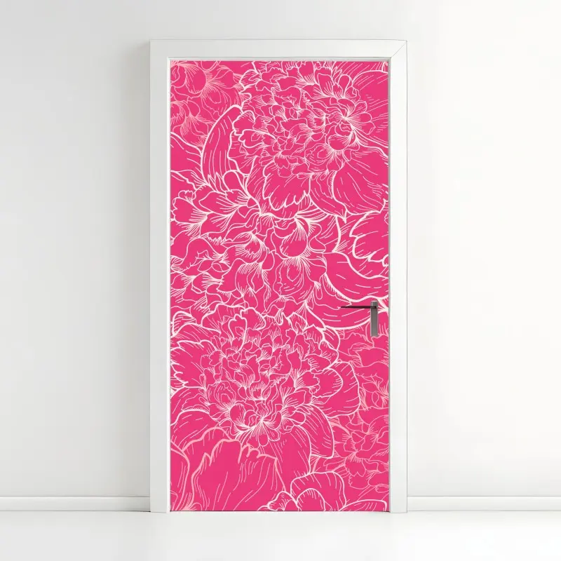 Türaufkleber leuchtendes rosa pfingstrosenmuster