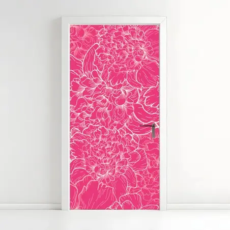 Türaufkleber leuchtendes rosa pfingstrosenmuster – Pixers®