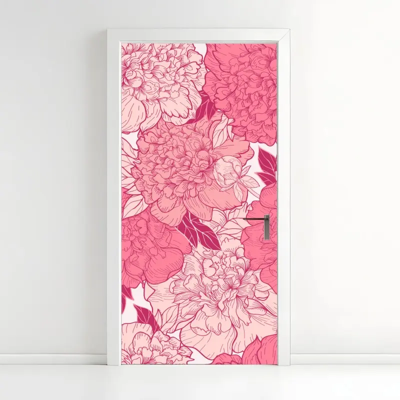 Türaufkleber rosa pfingstrosenmuster