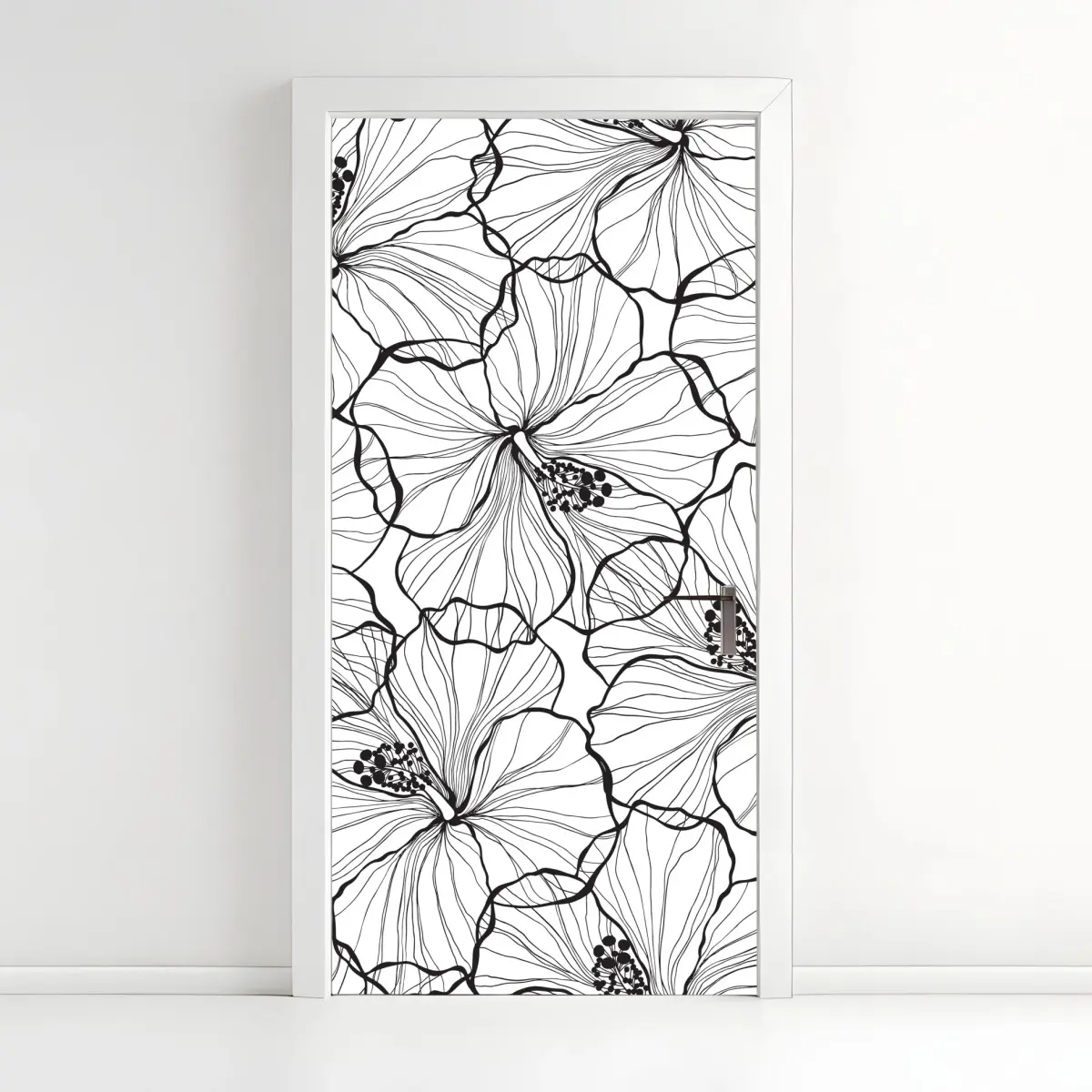 Türaufkleber schwarzweißes hibiskus line art muster – Pixers®