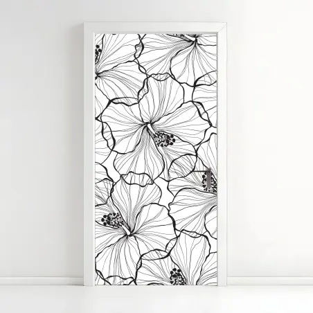 Türaufkleber schwarzweißes hibiskus line art muster – Pixers®