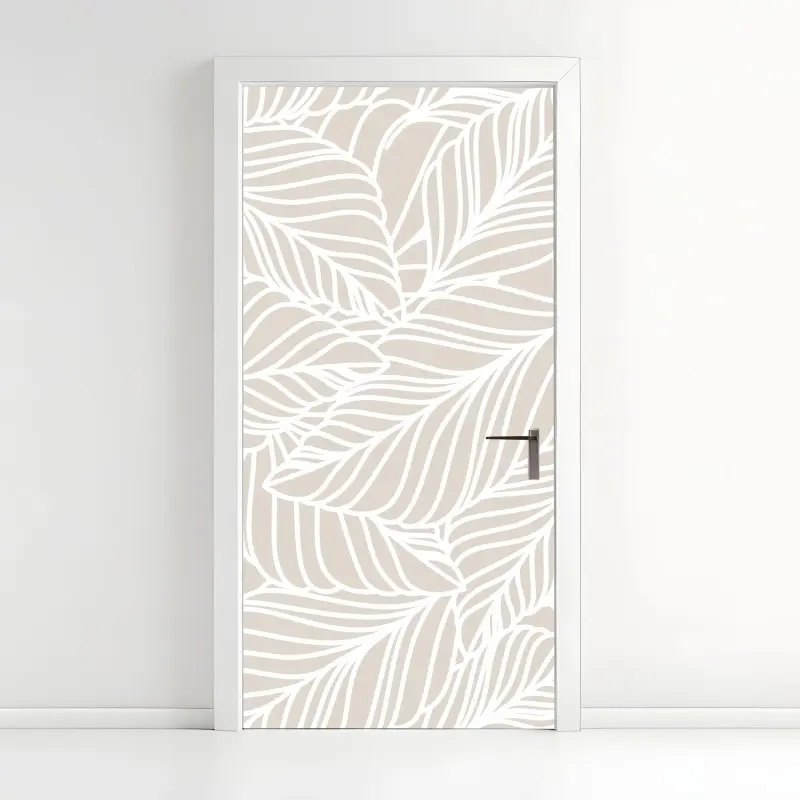 Türaufkleber beige botanisches blattmuster