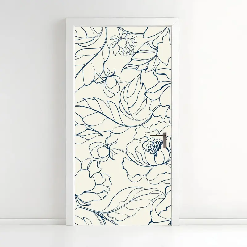 Türaufkleber handgezeichnetes marineblaues blumenmuster auf creme
