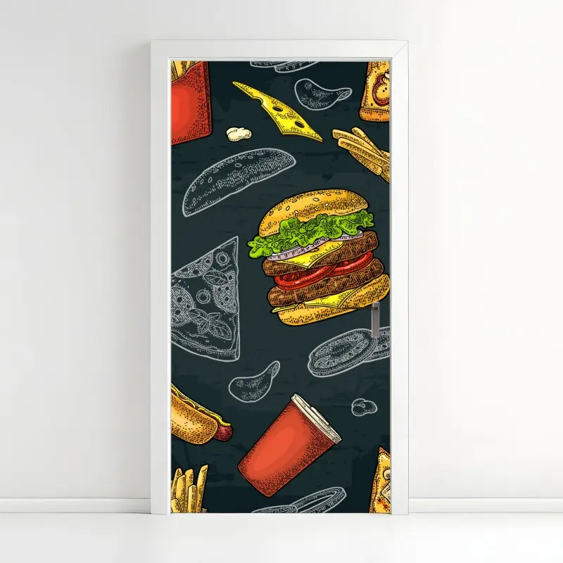 Türaufkleber vintage fast-food muster
