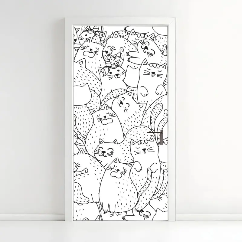 Türaufkleber verspieltes katzen-doodle muster