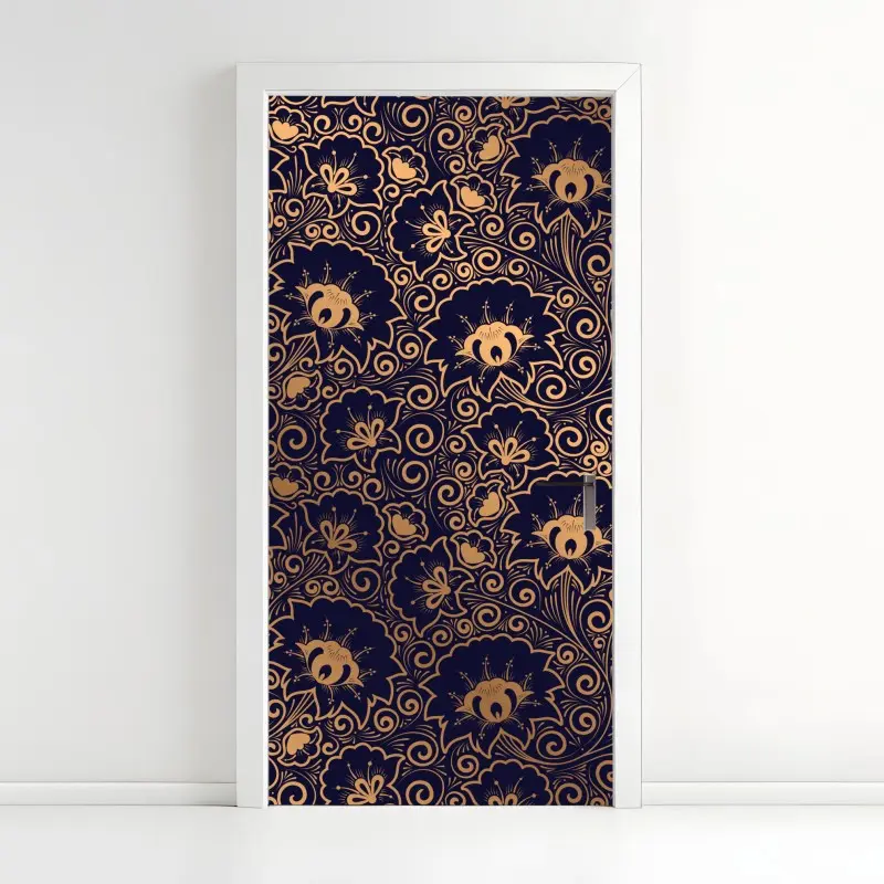 Türaufkleber luxuriöses goldenes blumenmuster auf dunklem hintergrund