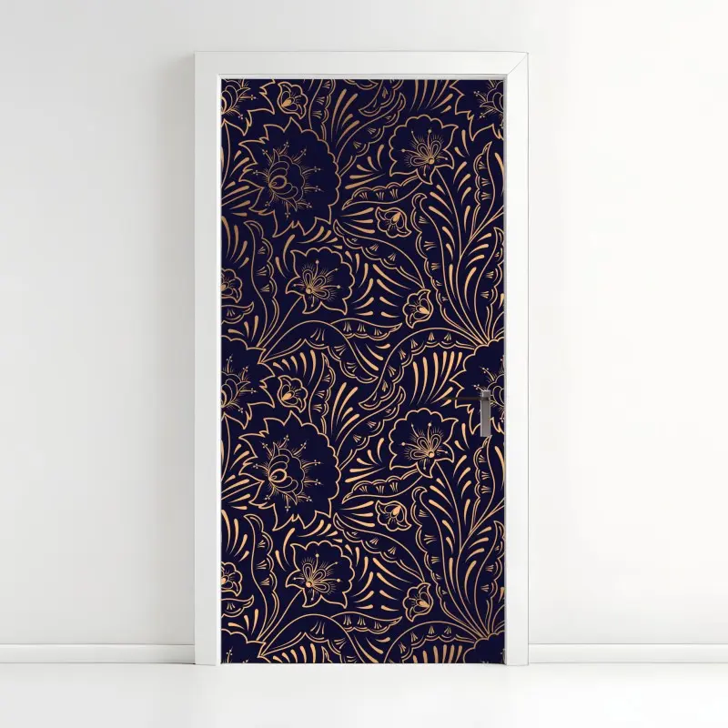 Türaufkleber goldenes blumenornament auf nachtblauem hintergrund