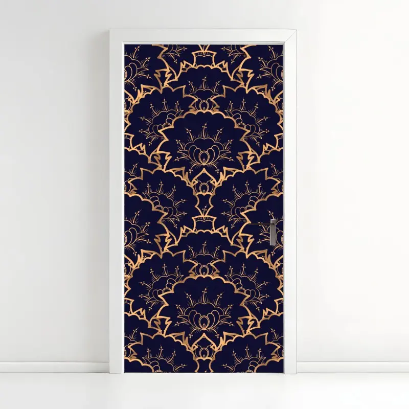 Türaufkleber luxuriöses goldenes blütenmuster auf marineblau
