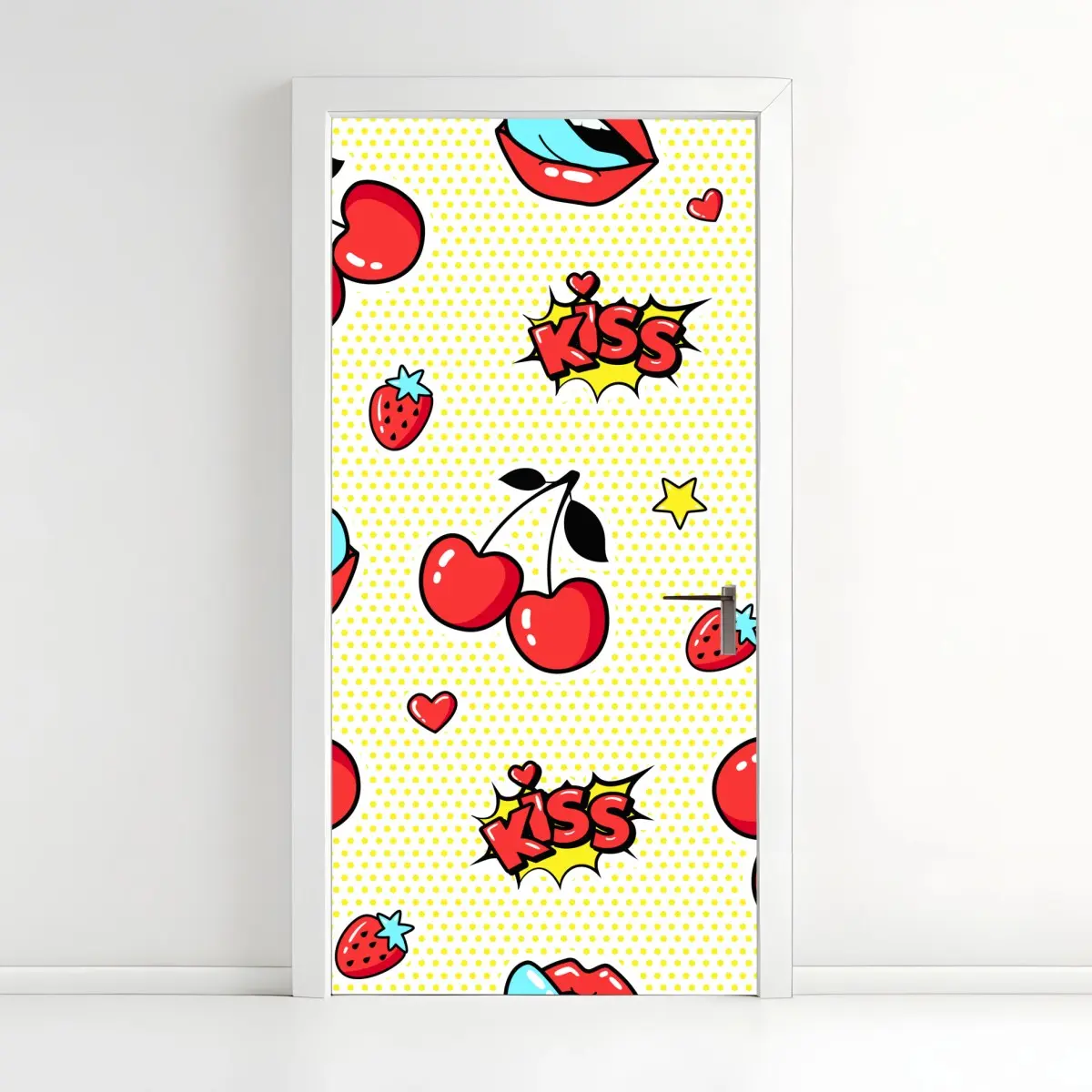 Türaufkleber verspieltes pop-art kirschen-kuss muster – Pixers®