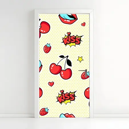 Türaufkleber verspieltes pop-art kirschen-kuss muster – Pixers®