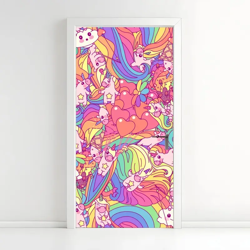 Türaufkleber verspieltes pastell-einhornmuster