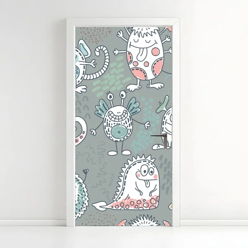 Türaufkleber verspieltes pastellmonster-muster