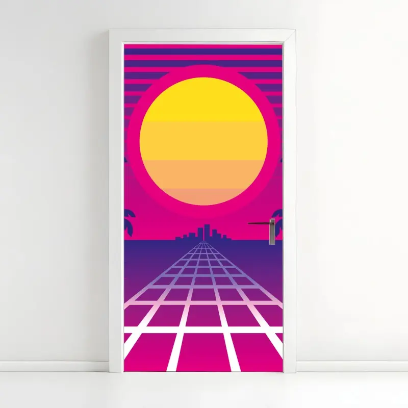 Türaufkleber neon sonnenuntergang skyline