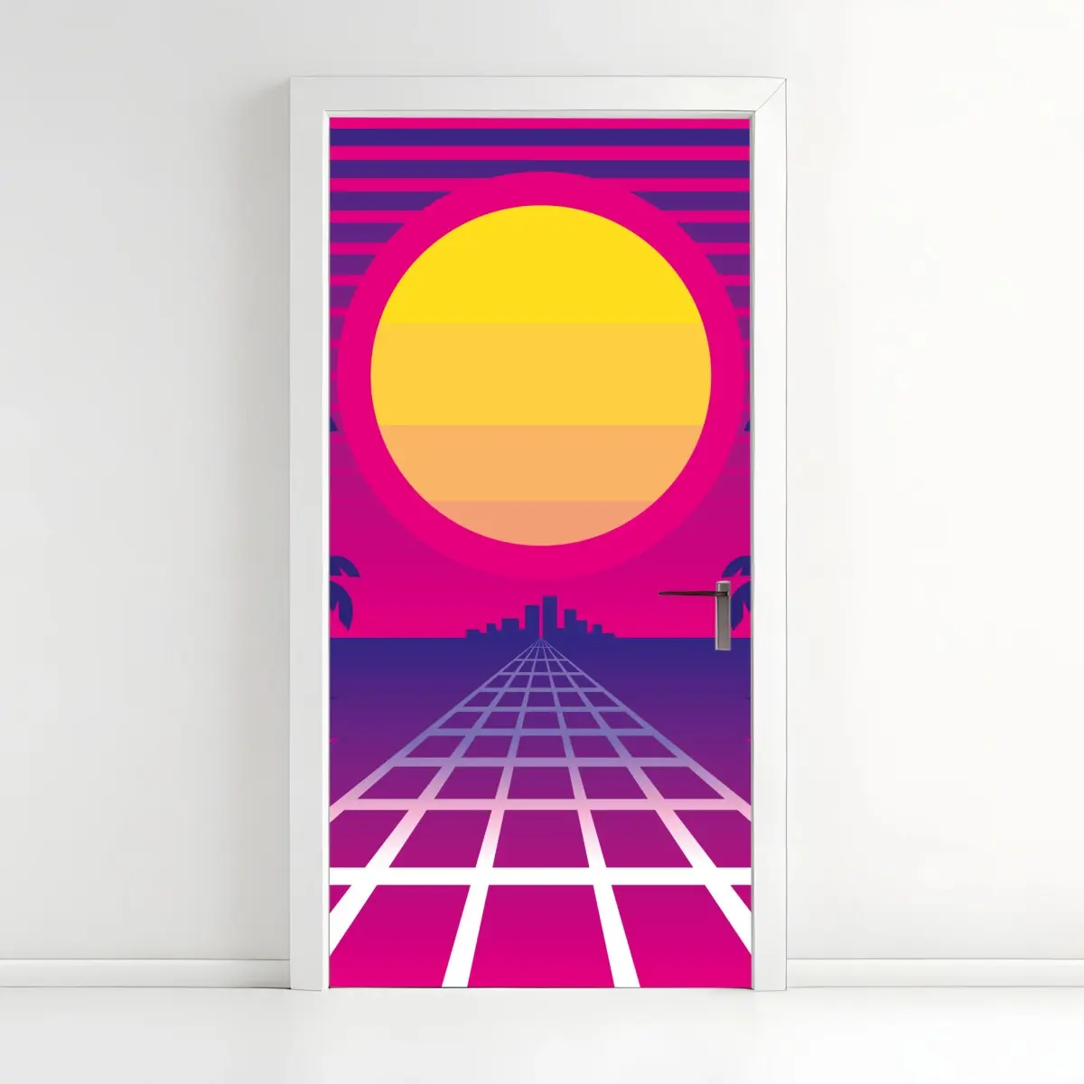 Türaufkleber neon sonnenuntergang skyline – Pixers®