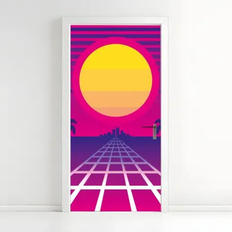 Türaufkleber neon sonnenuntergang skyline – Pixers®