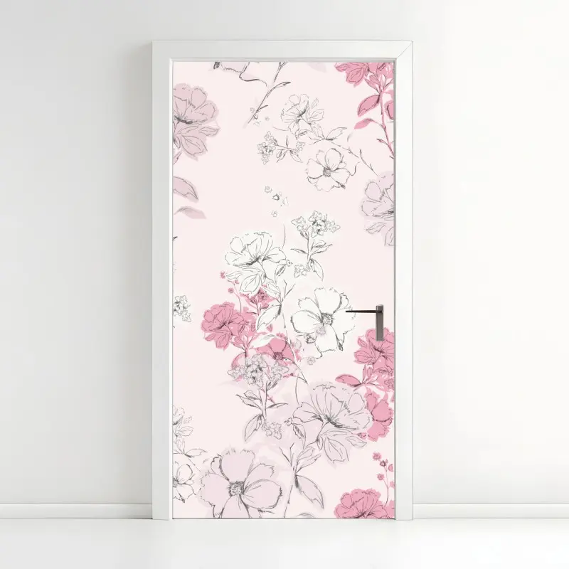 Türaufkleber zartes rosa blumenmuster