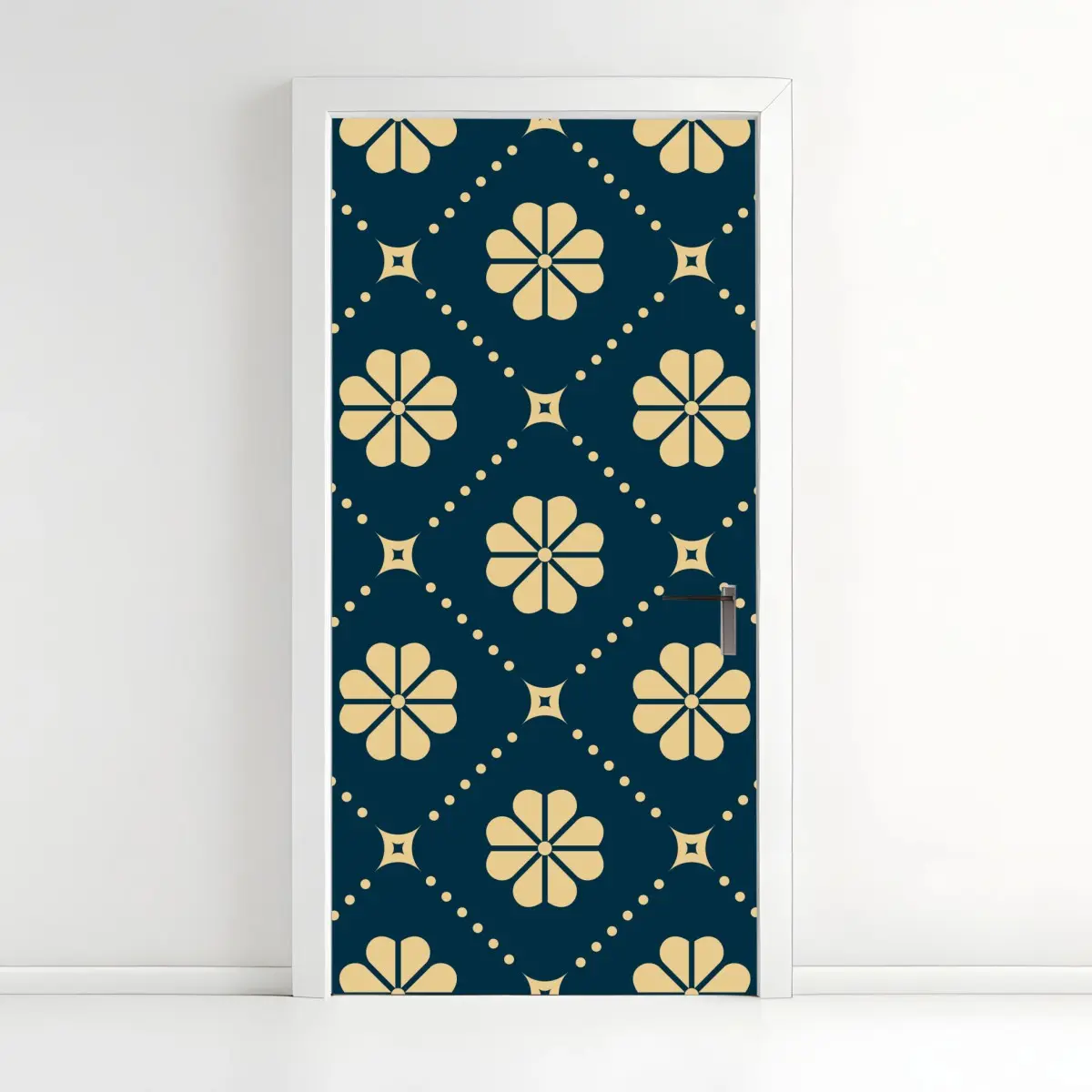 Türaufkleber türkis beiges blumen geometrisches muster – Pixers®