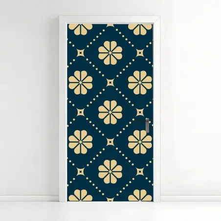 Türaufkleber türkis beiges blumen geometrisches muster – Pixers®
