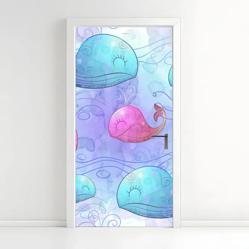 Türaufkleber aquarellwale im pastellmuster fürs kinderzimmer