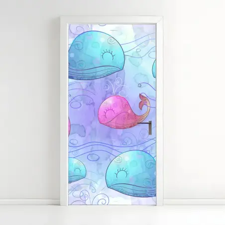 Türaufkleber aquarellwale im pastellmuster fürs kinderzimmer – Pixers®
