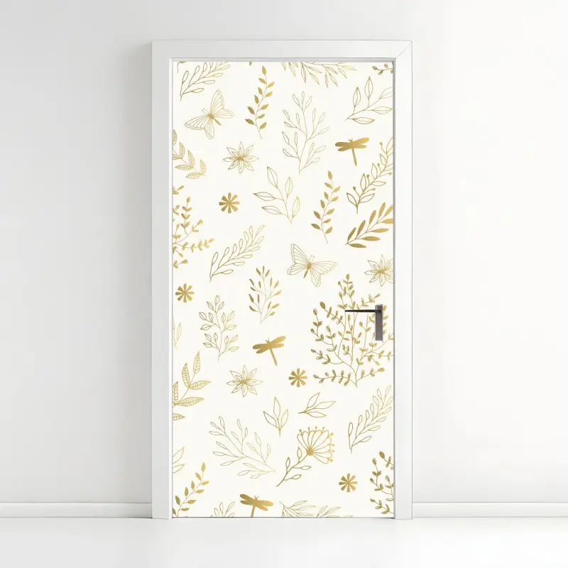 Türaufkleber goldenes botanisches muster