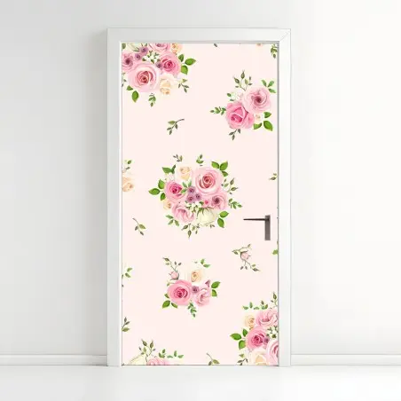 Türaufkleber zartes rosenmuster in pastellrosa – Pixers®