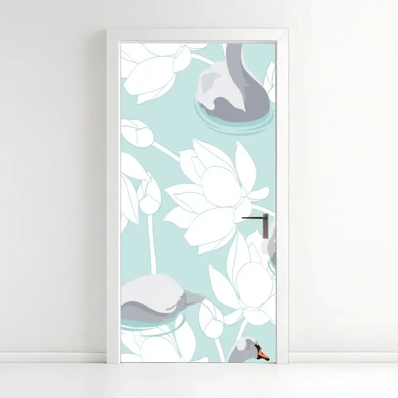 Türaufkleber sanfte schwäne und lotusblumen