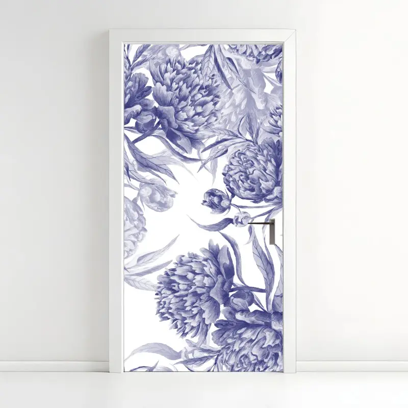 Türaufkleber blaue pfingstrosen botanisches muster