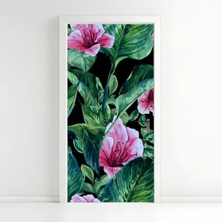 Türaufkleber rosa aquarellblumen auf schwarzem hintergrund – Pixers®
