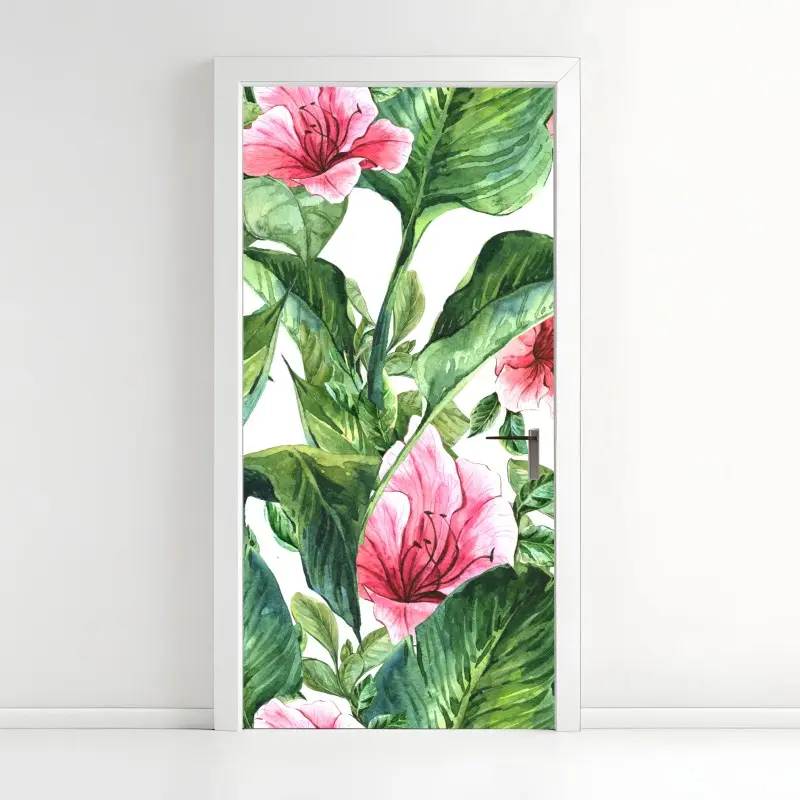 Türaufkleber rosa aquarell blumen botanikmotiv