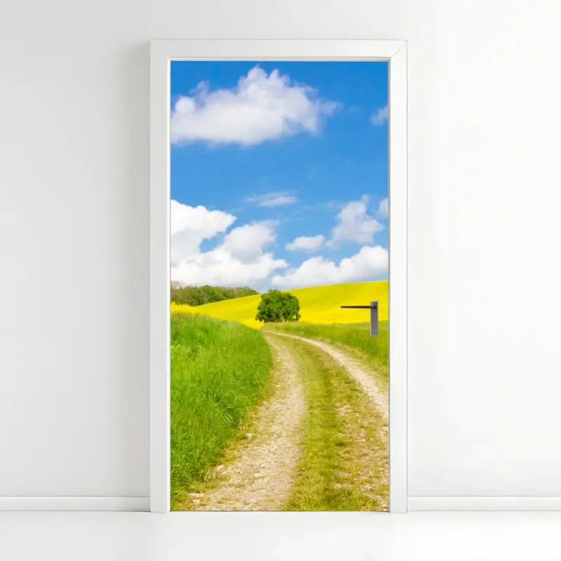 Türaufkleber sonniger landeweg durch gelbe felder