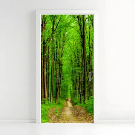 Türaufkleber grüner waldweg im frühling – Pixers®