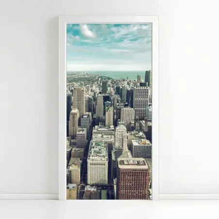 Türaufkleber Chicago luftaufnahme skyline in türkis vintage-tönen – Pixers®