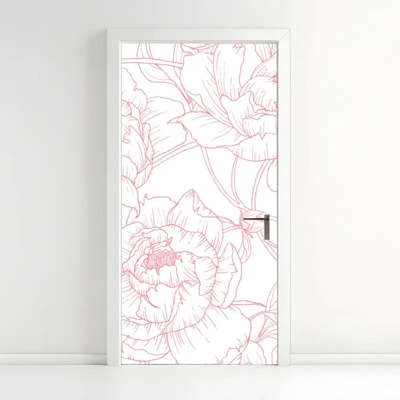 Türaufkleber zartes rosa paeonien-line-art-muster