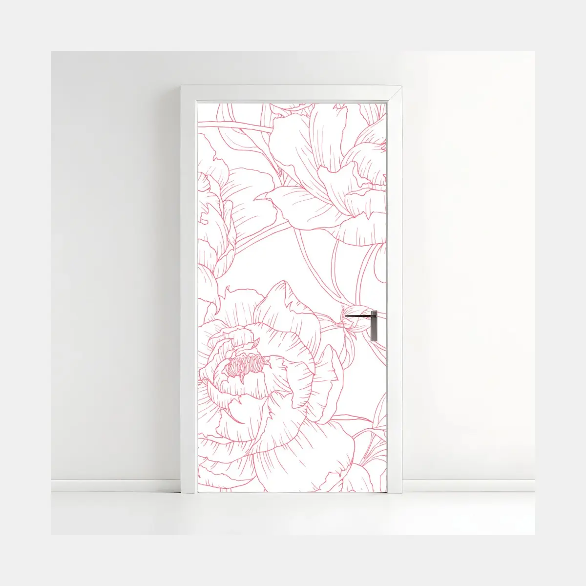 Türaufkleber zartes rosa paeonien-line-art-muster – Pixers®