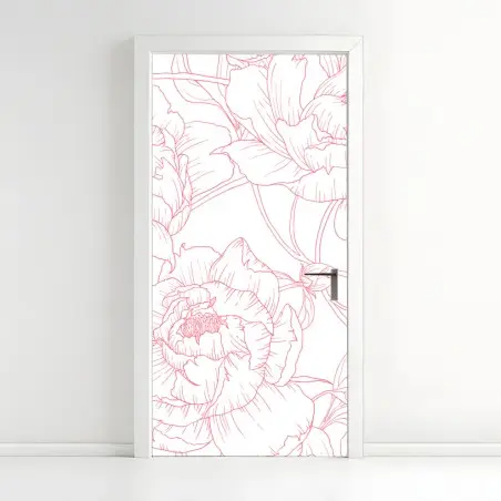 Türaufkleber zartes rosa paeonien-line-art-muster – Pixers®