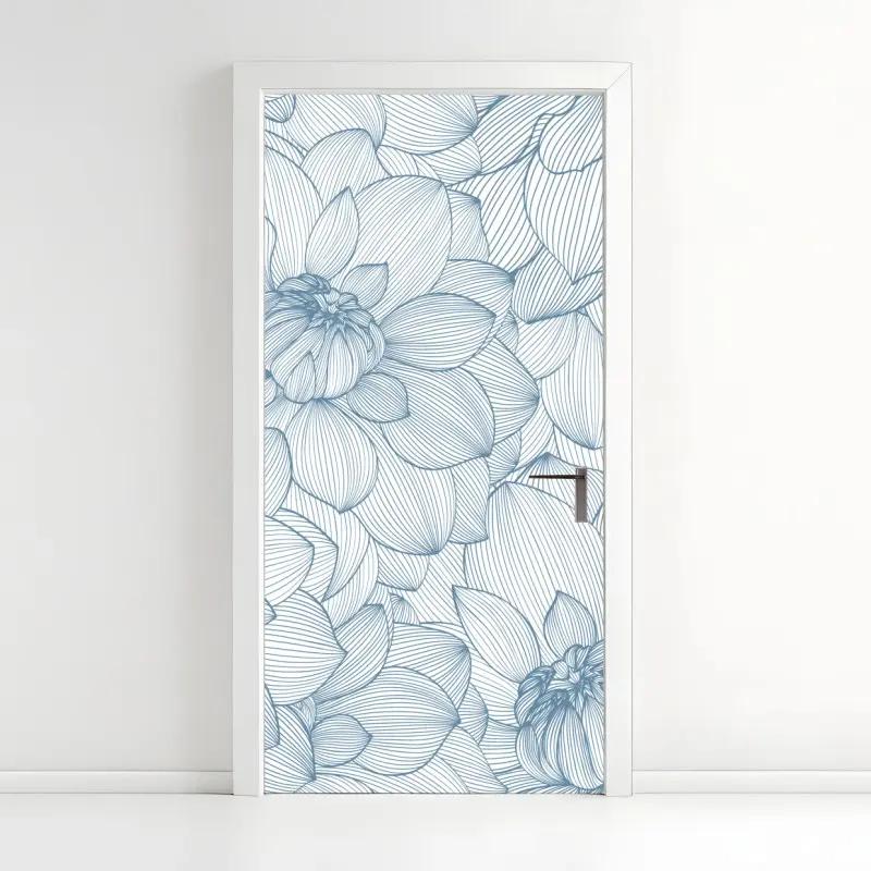 Türaufkleber zartes blaues blumenlinienmuster