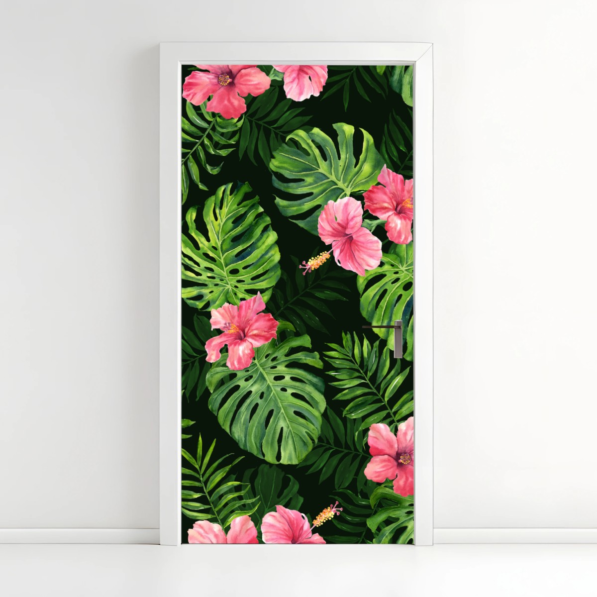 Türaufkleber tropisches monstera- und hibiskus-motiv – Pixers®