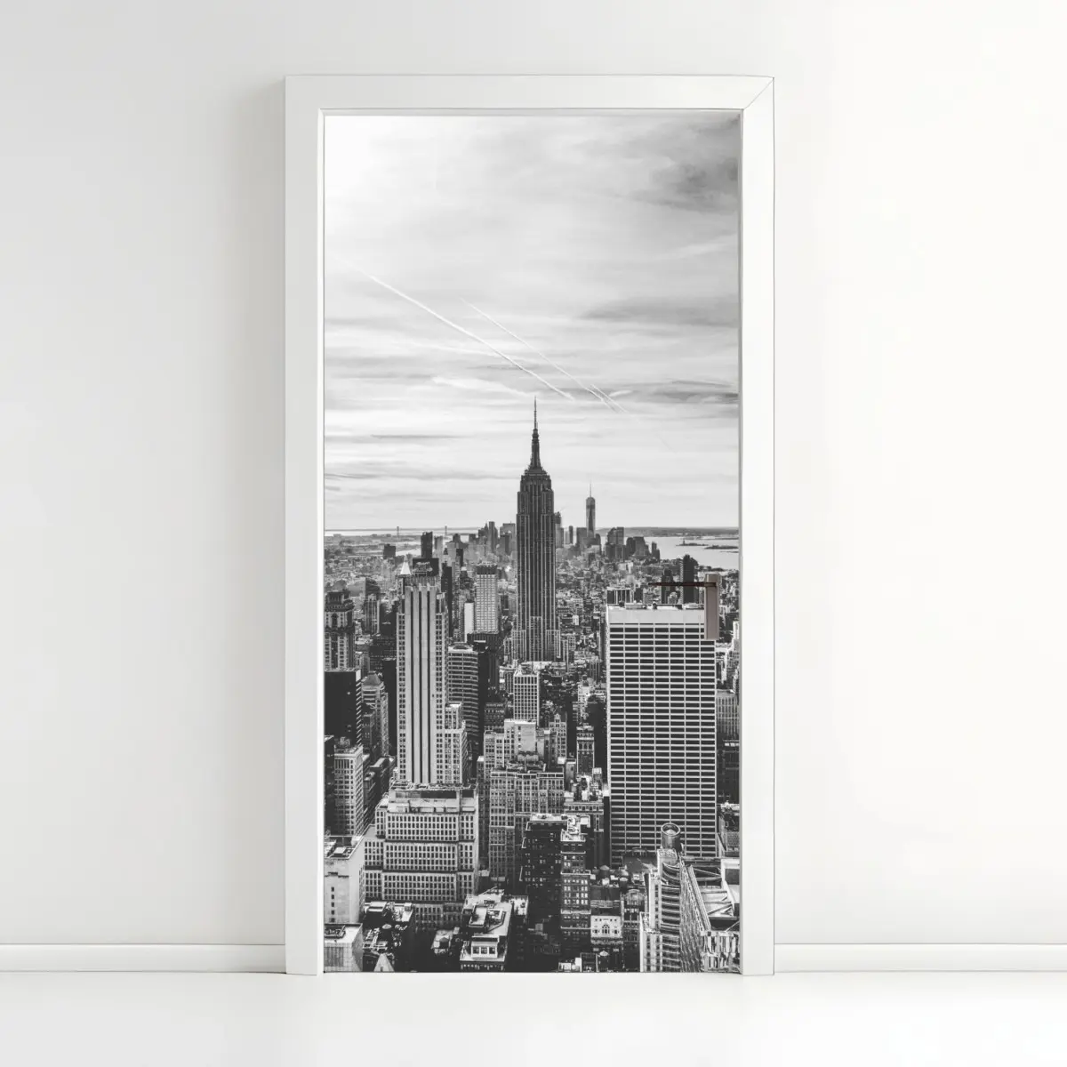 Türaufkleber panorama von New York in graustufen – Pixers®