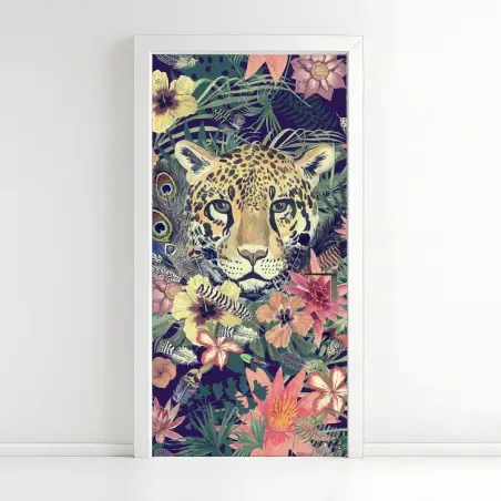 Türaufkleber vintage aquarell leopard im tropischen dschungel – Pixers®