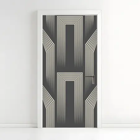 Türaufkleber geometrisches art-deco-muster in grau und beige – Pixers®
