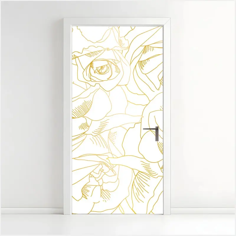 Türaufkleber goldene rosen linienzeichnung
