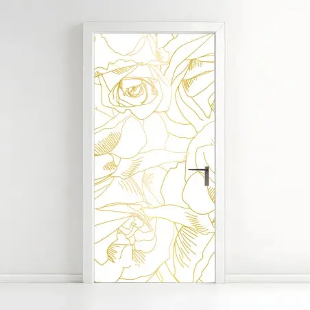 Türaufkleber goldene rosen linienzeichnung – Pixers®