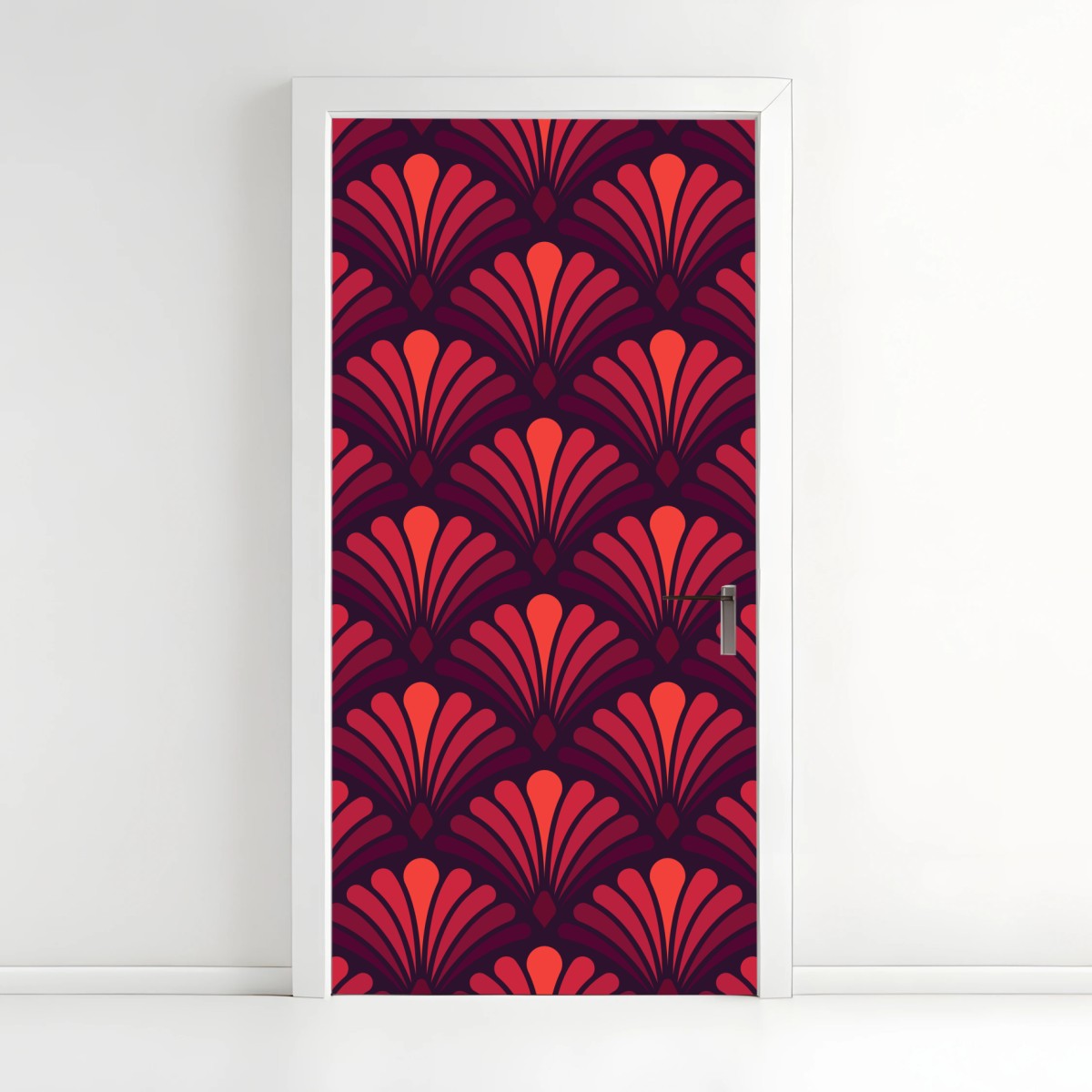 Türaufkleber geometrisches art-déco fächermuster in warmen rot- und violetttönen – Pixers®