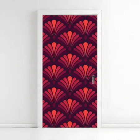 Türaufkleber geometrisches art-déco fächermuster in warmen rot- und violetttönen – Pixers®