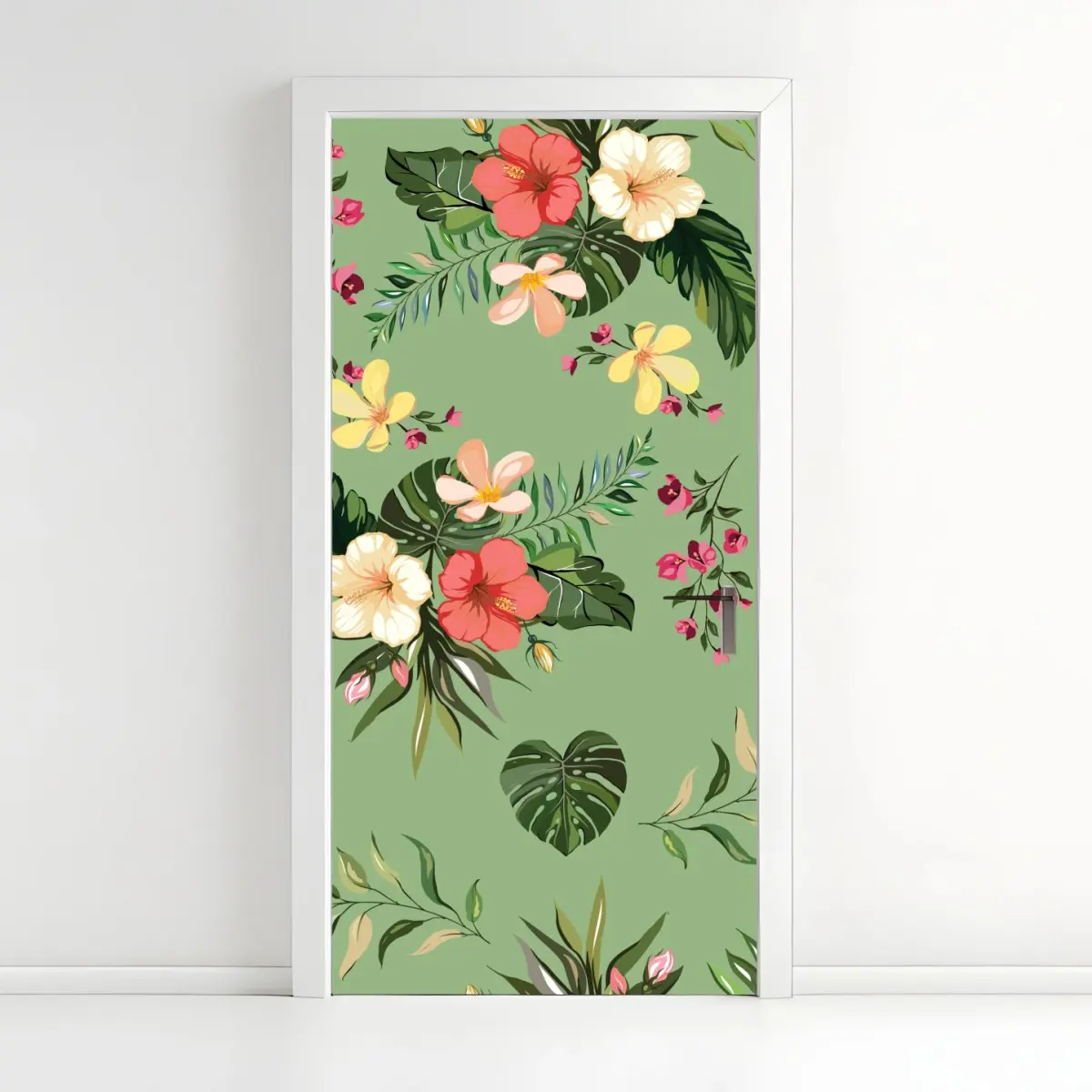 Türaufkleber grünes tropisches hibiskusmuster – Pixers®