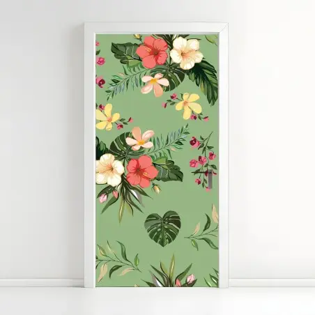 Türaufkleber grünes tropisches hibiskusmuster – Pixers®